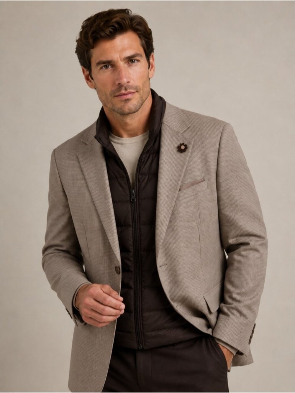 London Bridge Frederico Mens 42R Blazer Sport Coat Puffy Vest Jacket brown beige